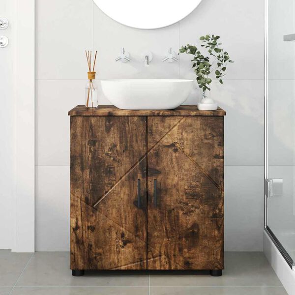 vidaXL Gabinete de Ba&ntilde;o con puerta Roble ahumado 61 x 35 x 64 cm
