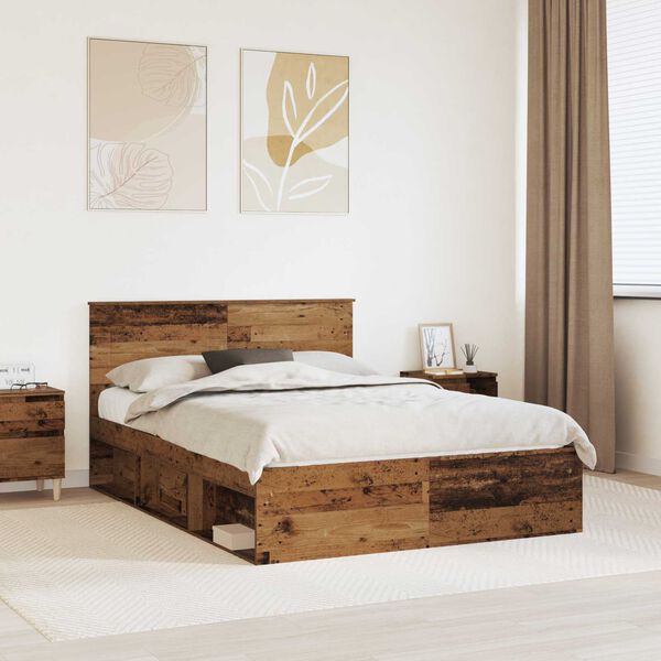 vidaXL Estructura de cama con cabecera Madera vieja 150 x 200 cm