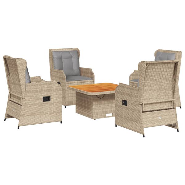 vidaXL Set muebles de jard&iacute;n 5 pzas con cojines rat&aacute;n sint&eacute;tico beige
