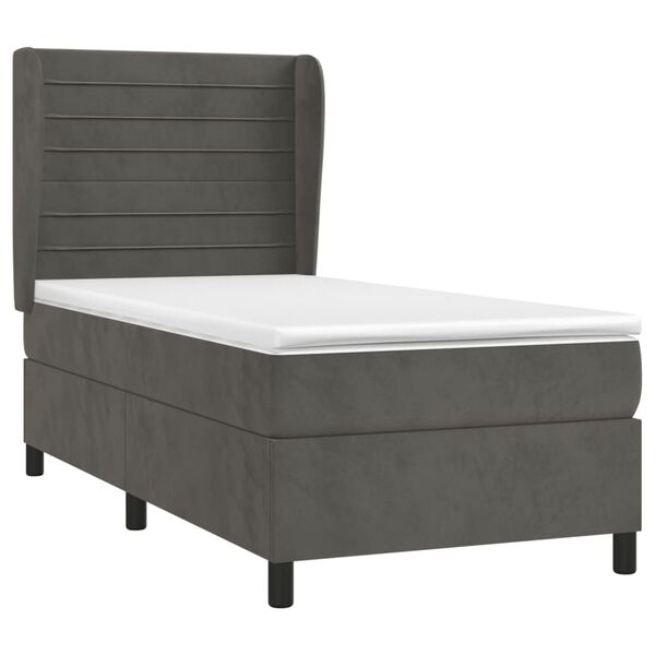 vidaXL Cama box spring con colch&oacute;n terciopelo gris oscuro 90x200 cm