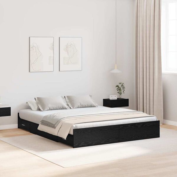 vidaXL Cama con almacenamiento con cabecera Roble Negro 140 x 200 cm