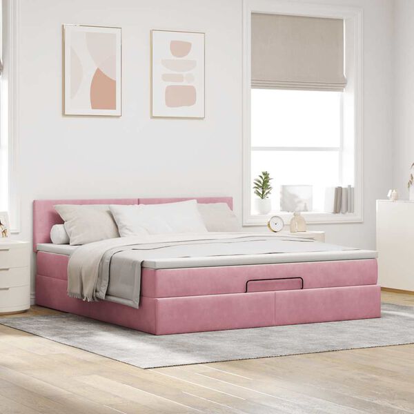 vidaXL Estructura cama otomana con colch&oacute;n terciopelo rosa 160x200 cm