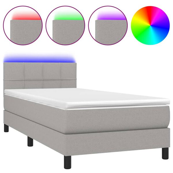 vidaXL Cama box spring colch&oacute;n y luces LED tela gris claro 100x200 cm