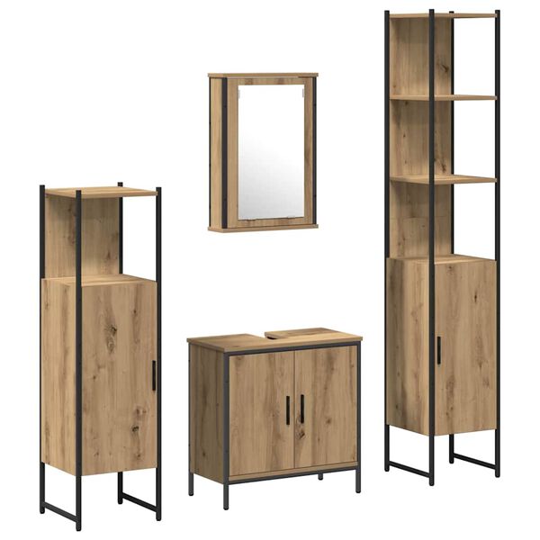 vidaXL Juego de muebles de ba&ntilde;o 4 pcs Marr&oacute;n Madera contrachapada