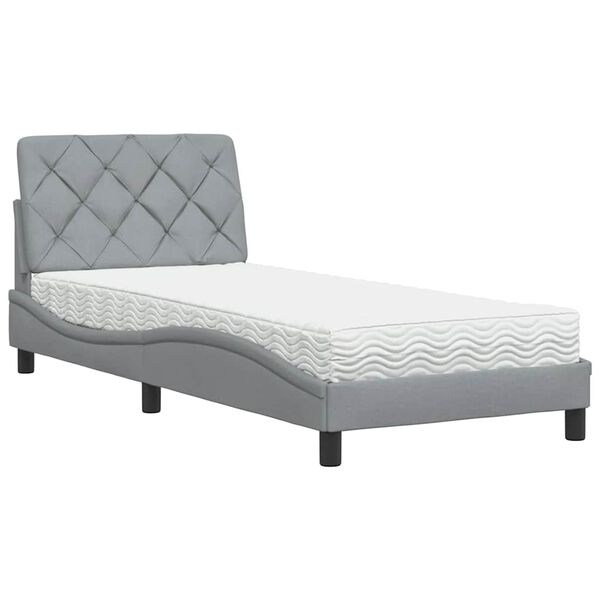 vidaXL Cama con colchón tela gris claro 80x200 cm