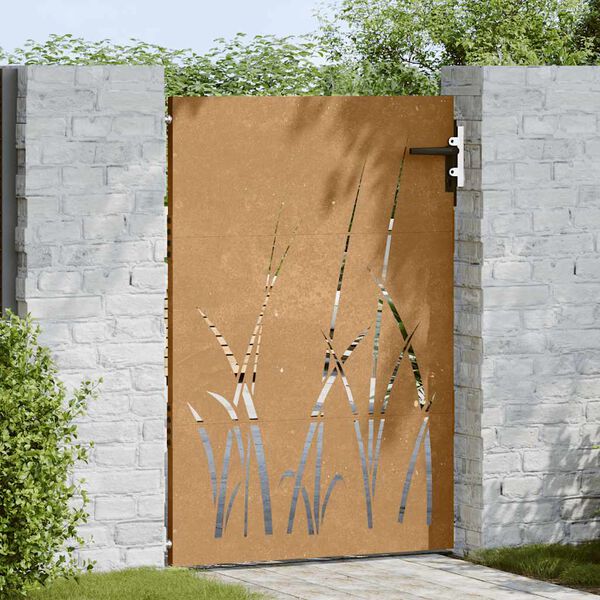 vidaXL Puerta de jard&iacute;n acero corten dise&ntilde;o hierba 85x125 cm