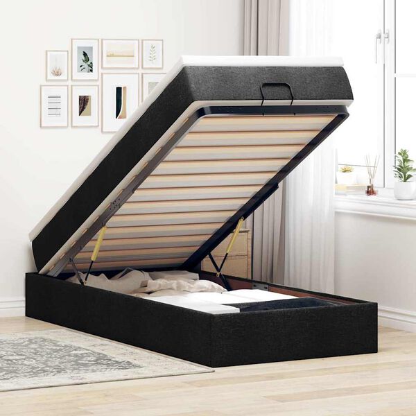 vidaXL Estructura cama otomana colchón tela negro 90x200 cm