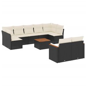 vidaXL Set de sof&aacute;s de jard&iacute;n 10 pzas cojines rat&aacute;n sint&eacute;tico negro