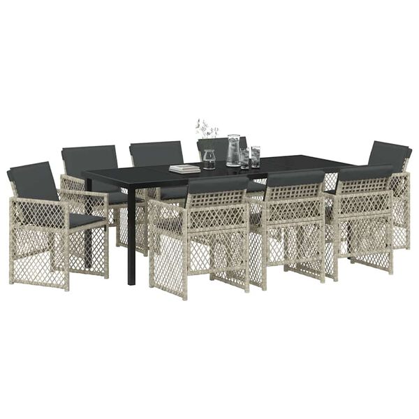 vidaXL Conjunto de Comedor de Jard&iacute;n 9 pcs Gris Claro rat&aacute;n sint&eacute;tico