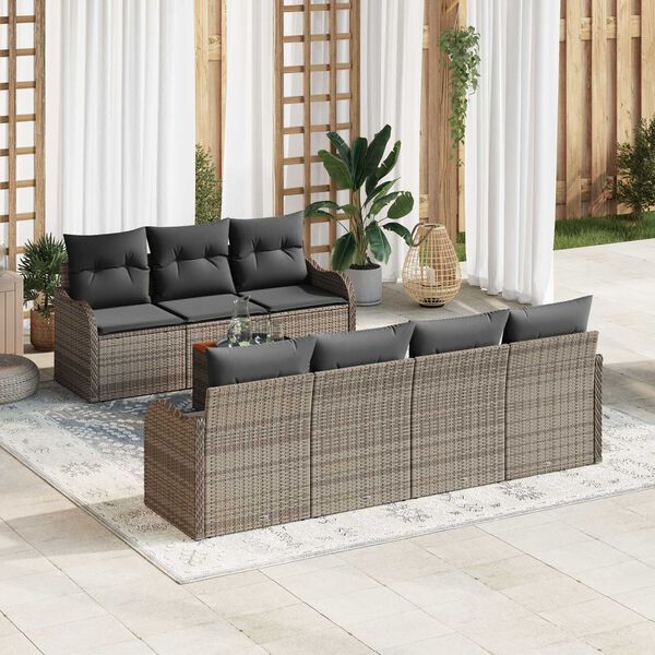 vidaXL Conjunto de sof&aacute; de jard&iacute;n 8 pcs Gris Polirat&aacute;n