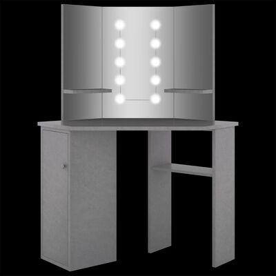 vidaXL Tocador de esquina con LED gris hormigón 111x54x141,5 cm