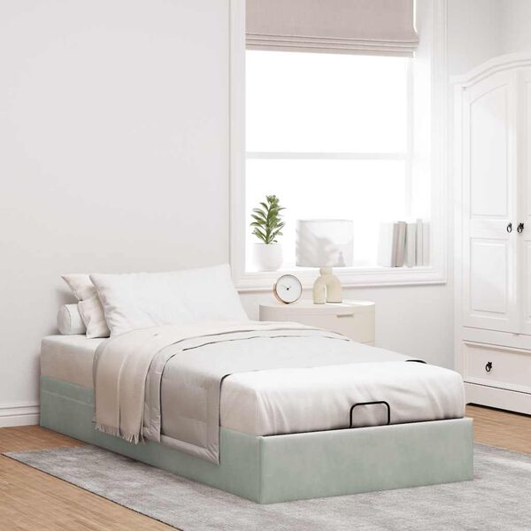 vidaXL Estructura de cama otomana sin colch&oacute;n terciopelo gris claro