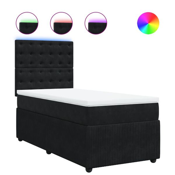 vidaXL Cama box spring con colch&oacute;n terciopelo negro 90x200 cm