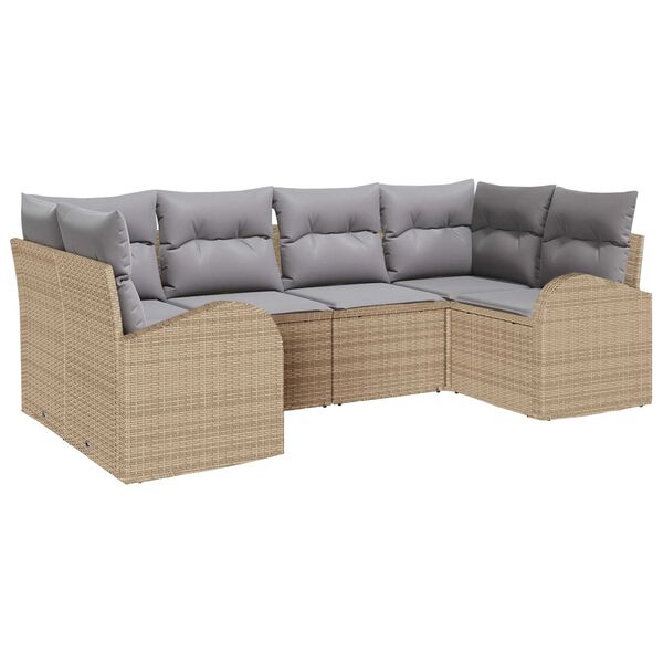 vidaXL Conjunto de sof&aacute; de jard&iacute;n 6 pcs Beige Rattan de Poli&eacute;ster