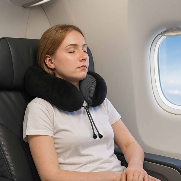 vidaXL Almohada de viaje para el cuello Negro 27 x 26 x 14 cm