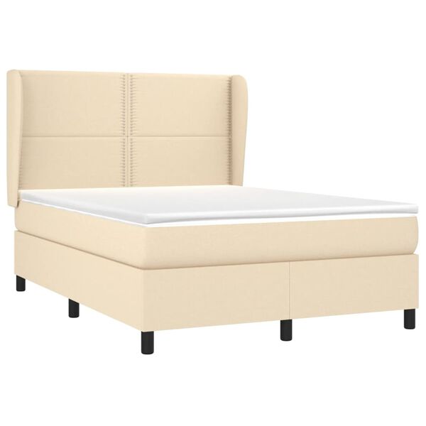 vidaXL Cama box spring con colch&oacute;n tela color crema 140x190 cm