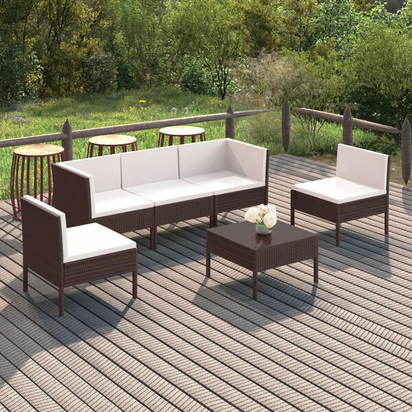 vidaXL Set muebles de jardín 6 pzas y cojines ratán sintético marrón