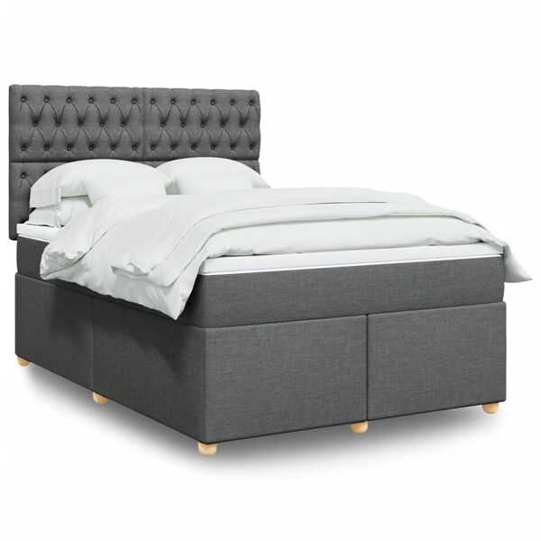 vidaXL Cama box spring con colch&oacute;n tela gris oscuro 140x200 cm