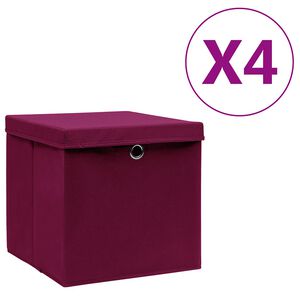 vidaXL Cajas de almacenaje con tapas 4 uds rojo oscuro 28x28x28 cm