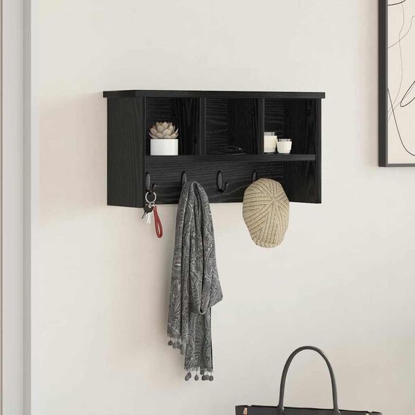 vidaXL Perchero de pared con estante Roble negro 50 x 16 x 26 cm