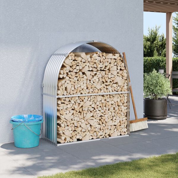vidaXL Leñero de acero galvanizado plateado 120x45x140 cm