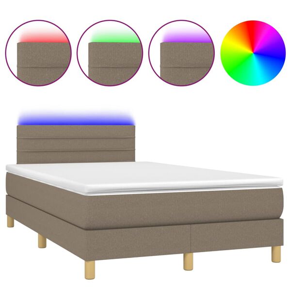 vidaXL Cama box spring con colch&oacute;n y LED tela gris taupe 120x200 cm