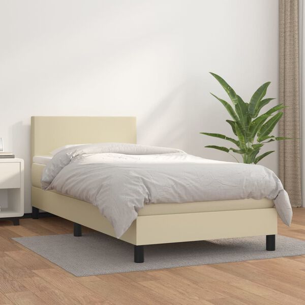 vidaXL Cama box spring con colch&oacute;n cuero sint&eacute;tico crema 90x190 cm