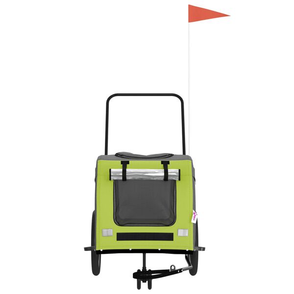 vidaXL Remolque de bicicleta mascotas hierro tela Oxford verde gris