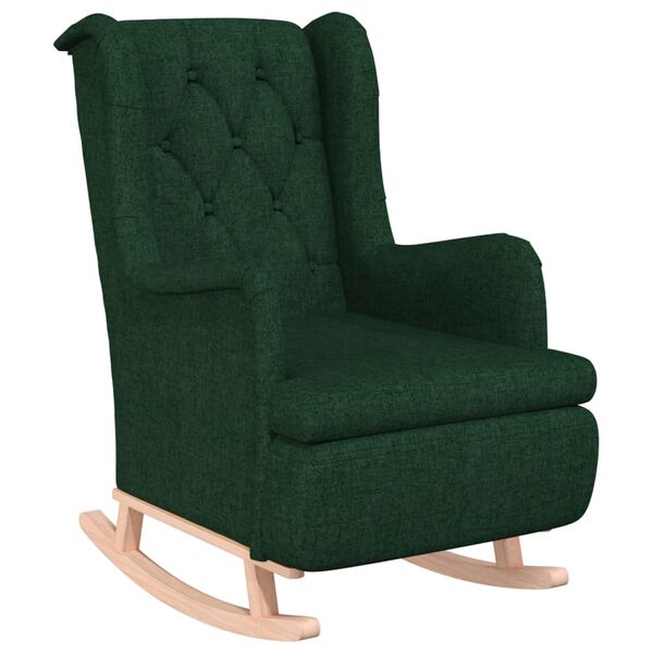 vidaXL Sill&oacute;n con patas mecedoras y taburete de tela verde oscuro