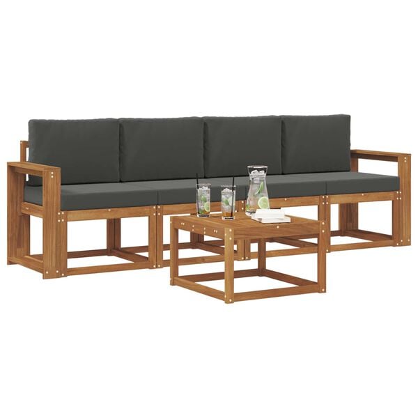 vidaXL Conjunto de sof&aacute;s de exterior 5 pcs Natural y Antracita