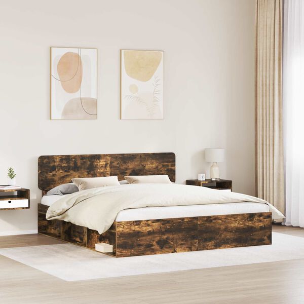 vidaXL Estructura de cama con cabecera Roble ahumado 180 x 200 cm