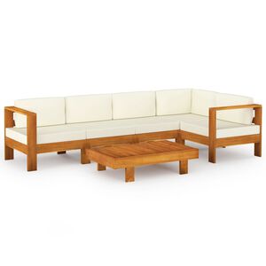 vidaXL Conjunto de jard&iacute;n de 6 piezas con cojines, 100 x 60 cm, madera de acacia