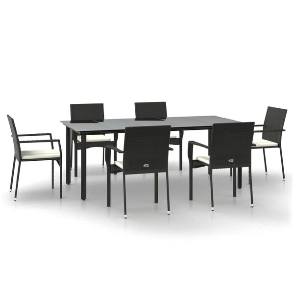 vidaXL Set de comedor de jard&iacute;n 7 pzas y cojines rat&aacute;n sint&eacute;tico negro