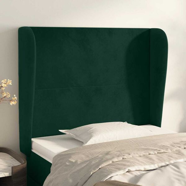 vidaXL Cabecero con orejas de terciopelo verde oscuro 103x23x118/128cm