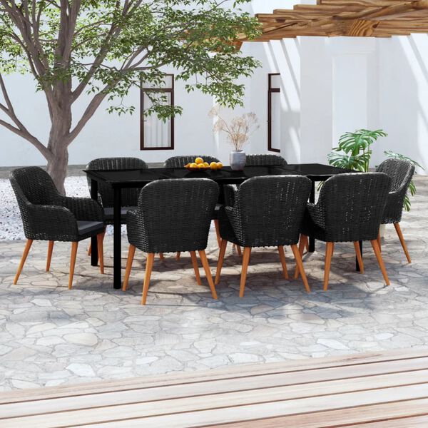 vidaXL Juego de comedor de jardín 9 piezas con cojines negro