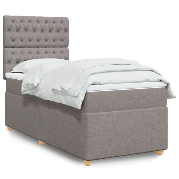 vidaXL Cama box spring con colch&oacute;n tela gris taupe 90x190 cm