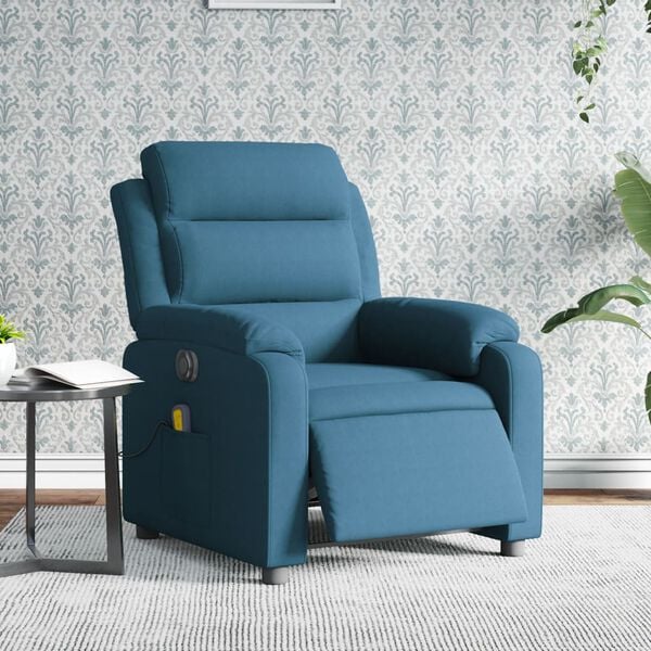 vidaXL Sill&oacute;n reclinable de masaje el&eacute;ctrico terciopelo azul