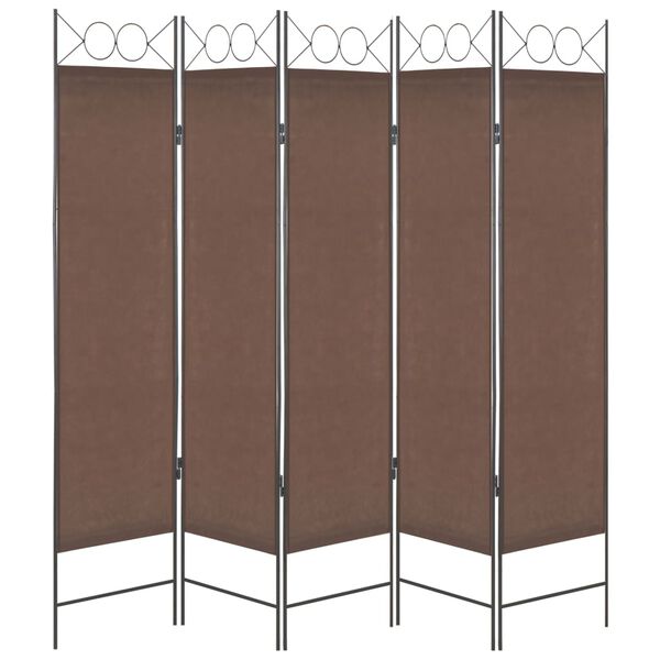 vidaXL Biombo divisor de 5 paneles marr&oacute;n 200x180 cm