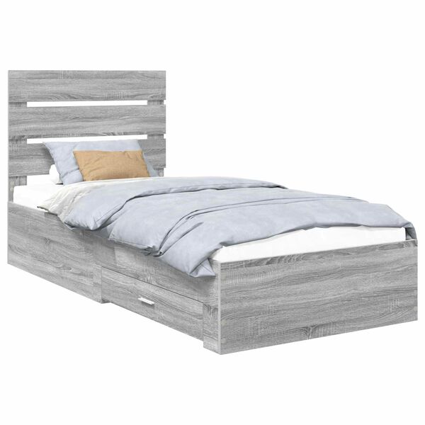 vidaXL Estructura de cama con caj&oacute;n Gris Sonoma y Plata 75 x 190 cm