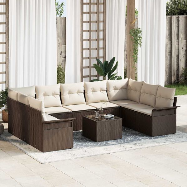 vidaXL Conjunto de sof&aacute; de jard&iacute;n 10 pcs Gris rat&aacute;n sint&eacute;tico