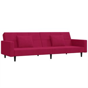 vidaXL Sof&aacute; cama de 2 plazas con dos almohadas terciopelo rojo tinto