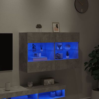 vidaXL Mueble TV de pared con luces LED gris hormigón 98,5x30x60,5 cm