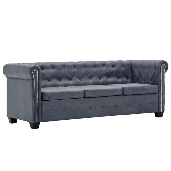 vidaXL Conjunto de sof&aacute;s Chesterfield piel de ante sint&eacute;tico gris