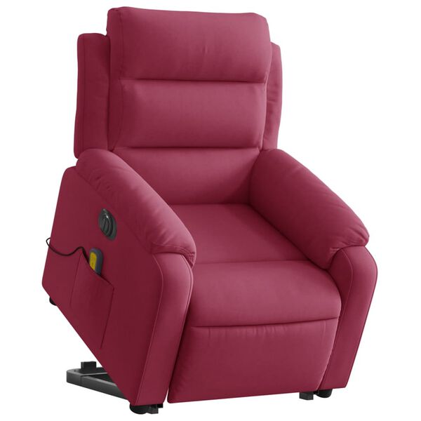 vidaXL Sillón de masaje reclinable elevable terciopelo rojo tinto