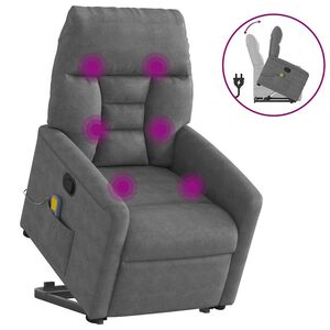 vidaXL Sill&oacute;n reclinable masaje elevable tela microfibra gris oscuro