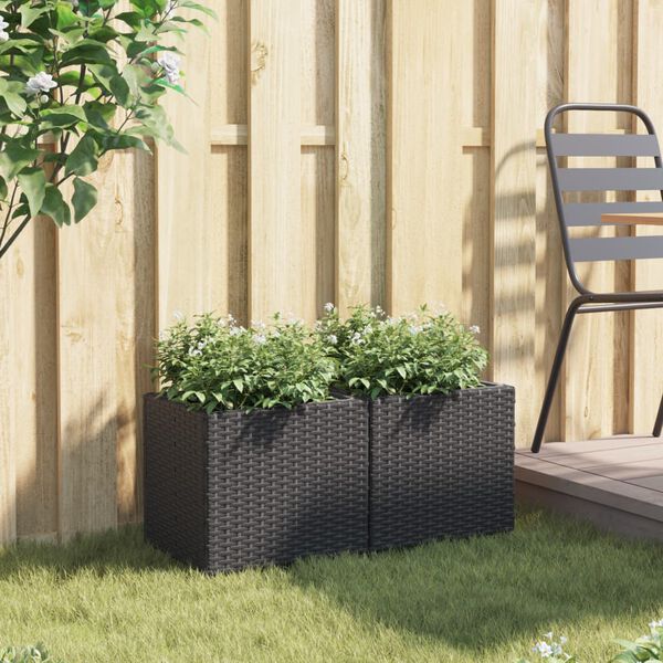 vidaXL Jardineras 2 unidades rat&aacute;n sint&eacute;tico negro 36x30x32 cm