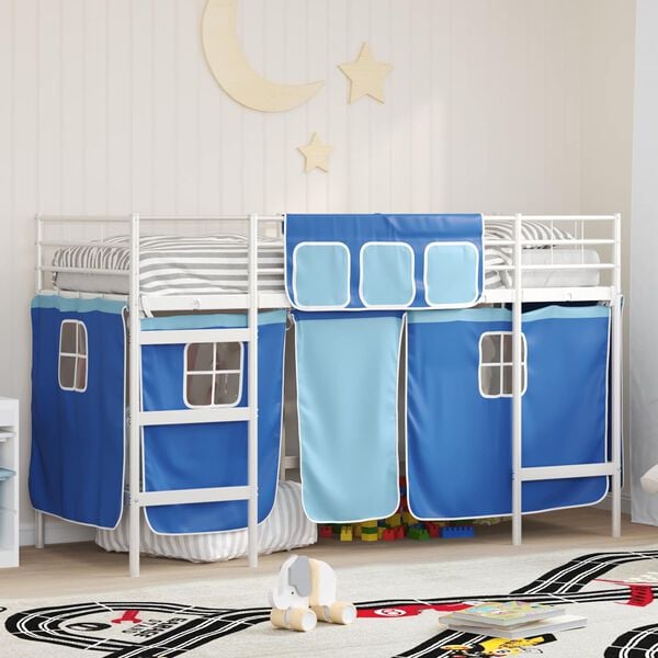 vidaXL Estructura de Cama Alta para Ni&ntilde;os con Cortinas y azul