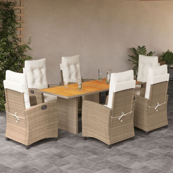 vidaXL Set comedor de jard&iacute;n 7 pzas con cojines rat&aacute;n sint&eacute;tico beige