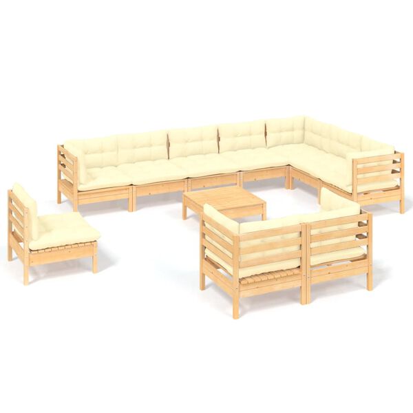 vidaXL Muebles de jard&iacute;n 11 pzas y cojines madera maciza de pino crema