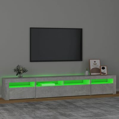 vidaXL Mueble de TV con luces LED gris hormigón 240x35x40 cm
